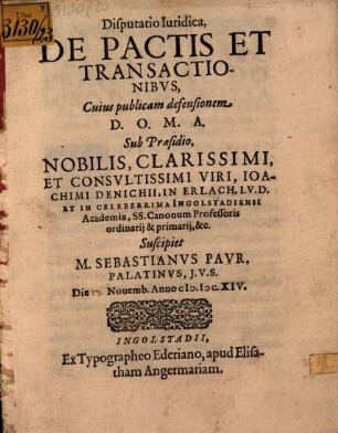 Disp. iur. de pactis et transactionibus
