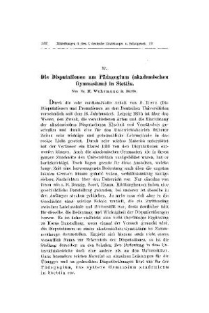 Die Disputationen am Pädagogium (akademischen Gymnasium) in Stettin