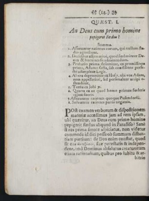 Quaest. I. An Deus cum primo homine pepigerit Foedus?