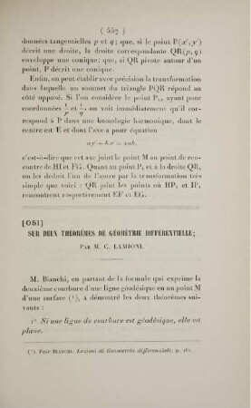 [O5 l] Sur deux théorèmes de Géométrie différentielle.