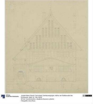Darmstadt, Dreihäusergruppe, Aufriss der Südfassade des Eckhauses