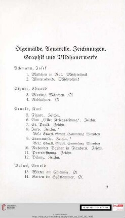 Ölgemälde, Aquarelle, Zeichnungen, Graphik und Bildhauerwerke
