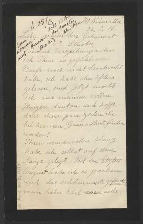 Brief an Ludwig Strecker  an B. Schott's Söhne : 22.08.1916