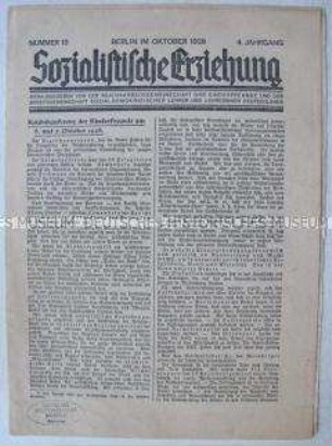 Sozialdemokratisches Mitteilungsblatt "Sozialistische Erziehung" u.a. über die 5. Reichskonferenz der Kinderfreunde