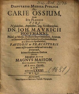 Dispvtatio Medica Pvblica De Carie Ossium
