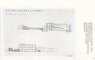 Filmfestspielhaus, Berlin-Westend (Diplomarbeit bei Karl Wilhelm Ochs): Schnitte von Westen und Süden 1:200