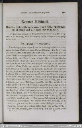 Neunter Abschnitt. Von der Zubereitung warmer und kalter Pasteten, Poupetons und verschiedener Ragouts