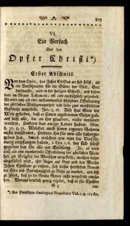 VI. Ein Versuch über das Opfer Christi