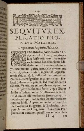 Sequitur Explicatio Prophetae Malachiae. Argumentum