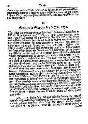 III. Ebenezer in Georgien den 6. Jun. 1752