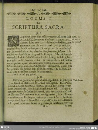 Locus I. De Scriptura Sacra