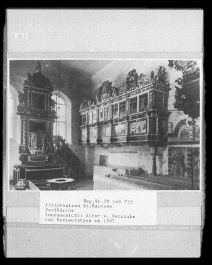 Kanzelaltar und Herrschaftsloge : Kleinbautzen, Kirche, Inneres, Kanzelaltar und Herrschaftsloge