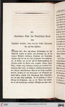 III. Gewaltiger Styl der griechischen Kunst [...]