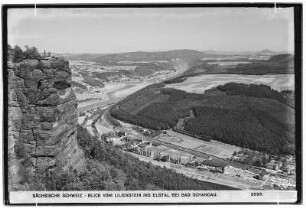 Blick vom Lilienstein in das Elbtal bei Bad Schandau. Sächsische Schweiz