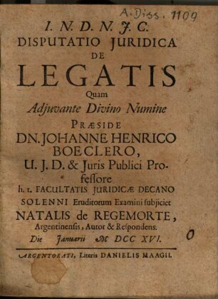 De legatis