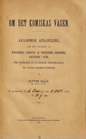 Om det komiskas väsen : Akad Afh. af. Univ. Lund