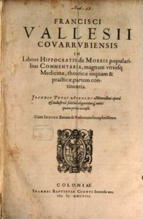 In Libros Hippocratis de morbis popularibus Commentaria