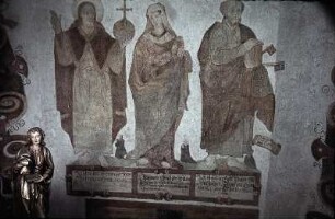 Christus mit der Weltkugel neben Maria und Petrus