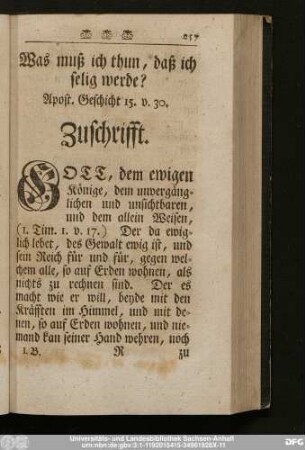 Was muß ich thun, daß ich selig werde? Apost. Geschicht 15. v. 30.