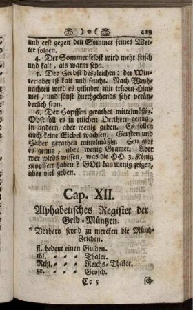 Cap. XII. Alphabetisches Register der Geld-Müntzen.