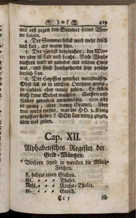 Cap. XII. Alphabetisches Register der Geld-Müntzen.