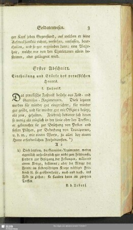 Erster Abschnitt. Eintheilung und Stärke des preussischen Heeres