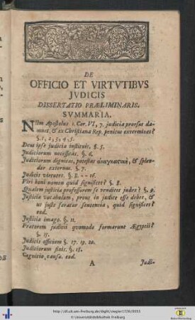 Dissertatio Praeliminaris: De Officio et Virtutibus Judicis.
