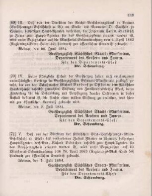 69. Ministerial-Bekanntmachung, den Wechsel in der Haupt-Agentur der Reichs-Versicherungsbank in Bremen betreffend