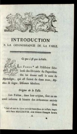 Introduction À La Connoissance De La Fable