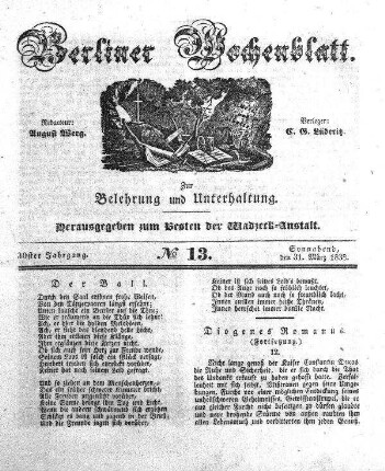 No. 13, Sonnabend, den 31. Maerz 1838.