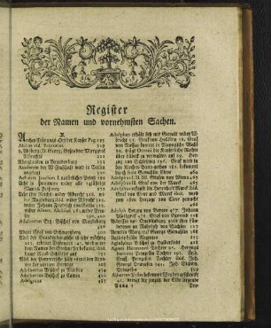 Register der Namen und vornehmsten Sachen