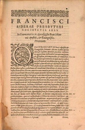 Francisci Riberae In sacram B. Ioannis Apostoli et Evangelistae Apocalypsin commentarii