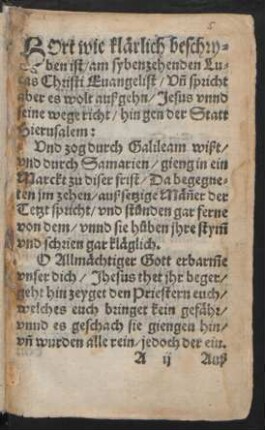 HOrt wie klärlich beschry=||ben ist/ am sybenzehenden Lu=||cas Christi Euangelist/