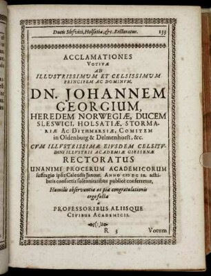 Acclamationes Votivae Ad Illustrissimum Et Celsissimum Principem Ac Dominum, Dn. Johannem Georgium, Heredem Norwegiae ...