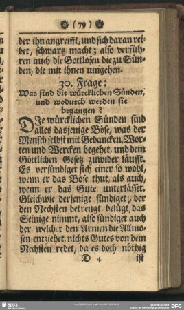30. Frage: Was sind die würcklichen Sünden, und wodurch werden sie begangen?