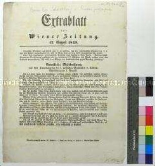 Extrablatt der Wiener Zeitung 12. August 1849 Darin: Bericht über Kämpfe in Ungarn