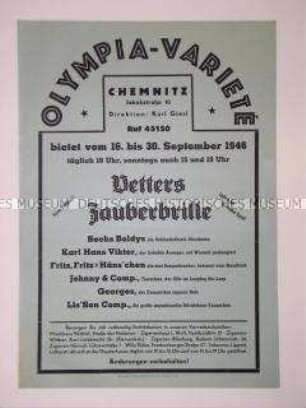 Maueranschlag mit dem Programm eines Varietés in Chemnitz