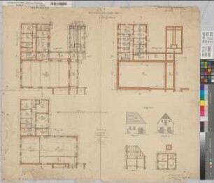 Arnsberg (Arnsberg) Lehrerinnenseminar - Inventarienzeichnung Wirtschafts-, Turnhallen-, Abort- und Stallgebäude Grundrisse, Ansichten, Schnitte 1910 1 : 100 74 x 85 farb. Druck Landsberg Staatshochbauamt Arnsberg