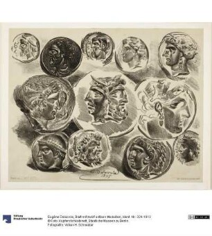 Blatt mit zwölf antiken Medaillen
