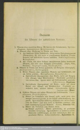 Übersicht der Klassen des natürlichen Systems