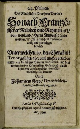 24. Psalmen Deß Königlichen Propheten Davids [...]