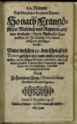 24. Psalmen Deß Königlichen Propheten Davids [...]