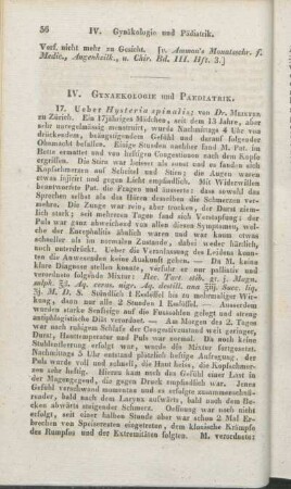 IV. Gynaekologie und Paediatrik.