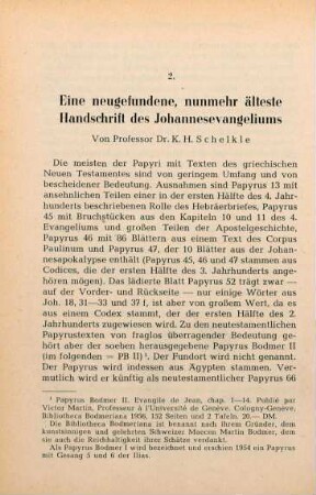 160-167 Eine neugefundene, nunmehr älteste Handschrift des Johannesevangeliums