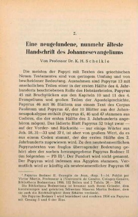 160-167 Eine neugefundene, nunmehr älteste Handschrift des Johannesevangeliums