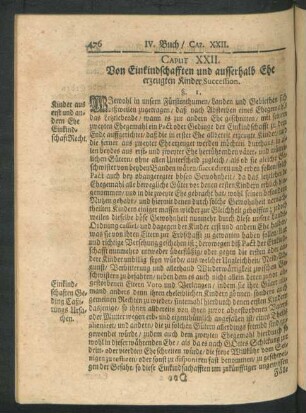 Caput XXII. Von Einkindschafften und ausserhalb Ehe erzeugten Kinder Succession.