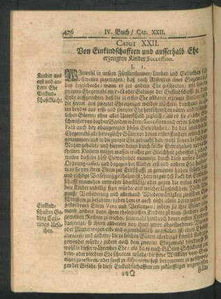 Caput XXII. Von Einkindschafften und ausserhalb Ehe erzeugten Kinder Succession.