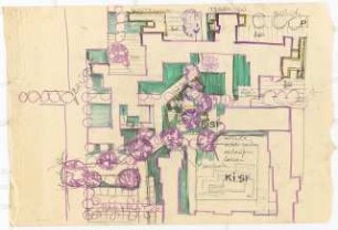 Wohnungsbau, Stadtsanierung Wedding Abschnitt II/VI, Demminerstraße, Ruppiner Straße, Berlin: Entwurfsskizze für Anordnung der Wohnbebauung mit Aussenraumgestaltung, verschiedene Varianten
