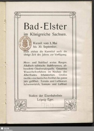 Bad-Elster im Königreiche Sachsen : Kurzeit vom 1. Mai bis 30. September