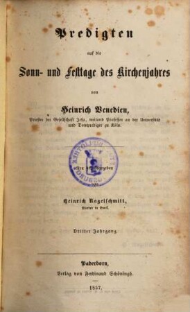 Predigten auf die Sonn- und Festtage des Kirchenjahres, 3